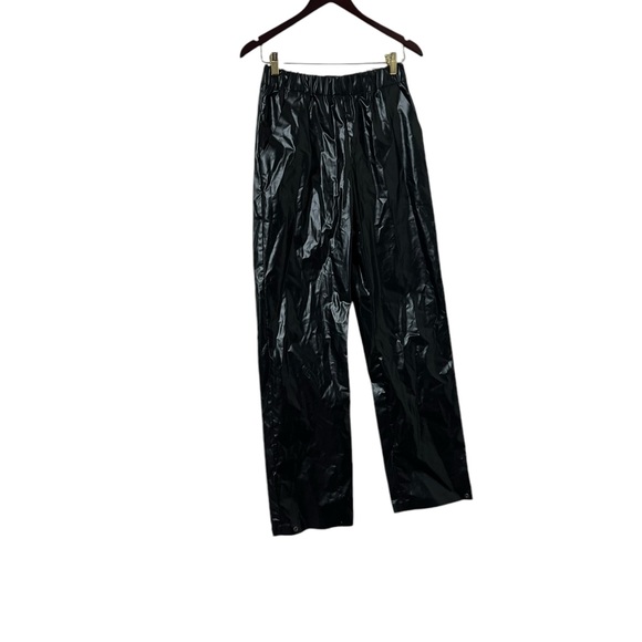 KASSL EDITIONS High Shine Straight Pull On Black Faux Leather Pants Trousers - Picture 5 of 10